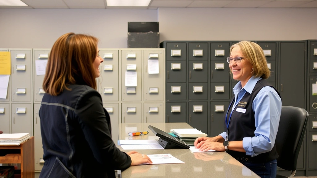 city of norwich tax collector -
Friendly tax collector or municipal employee assisting customer at office count