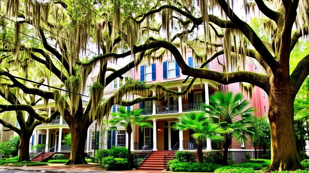 city taxes savannah ga - 
Savannah historic district homes with Spanish moss trees, representing property