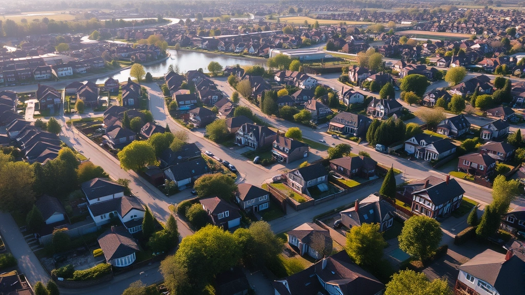 columbia county property tax -
Aerial view of residential neighborhood with diverse homes, suburban landscape,