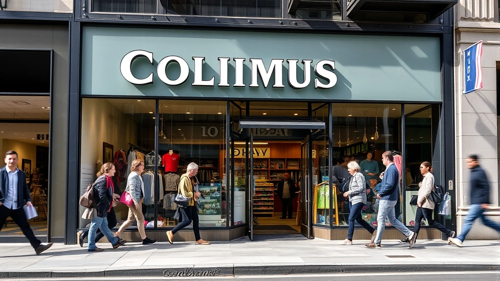 columbus ohio sales tax - 
Busy Columbus retail storefront with customers shopping, display windows showin