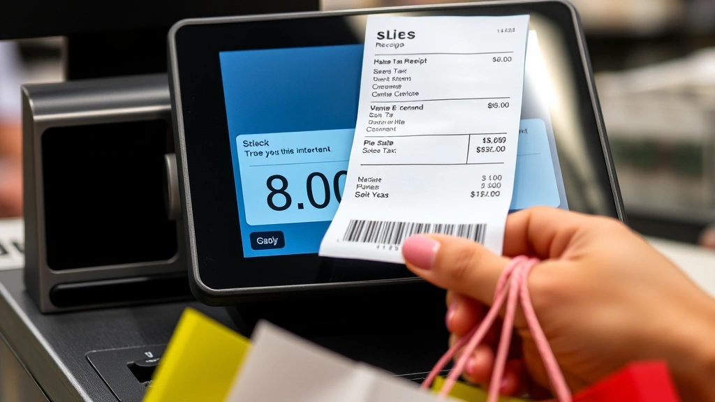 columbus ohio sales tax - 
Close-up of cash register screen showing 8.00% sales tax calculation on receipt