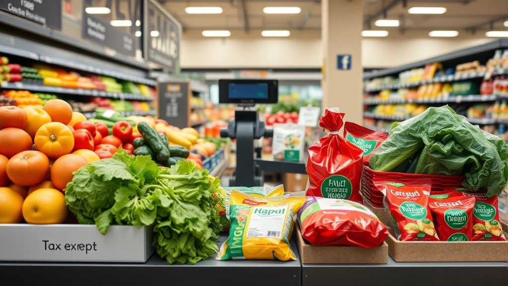 columbus ohio sales tax - 
Grocery store checkout counter with fresh produce and packaged items, showing t