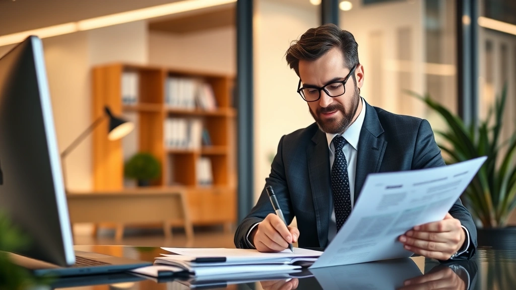 communication service tax - 
Business owner in modern office reviewing multistate tax documents
