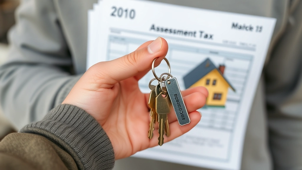 contra costa tax - 
Homeowner holding house keys with property tax bill and assessment paperwork in