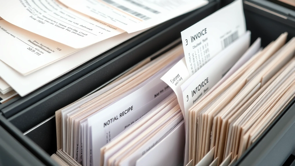 corporate tax planning - 
Close-up of organized business expense receipts, invoices, and financial record