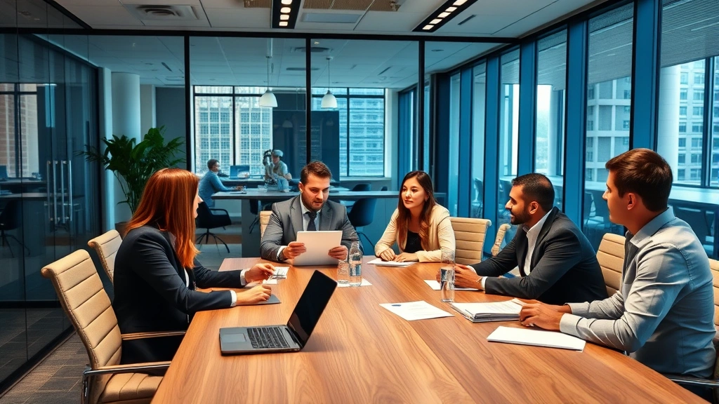 corporate tax planning - 
Modern office conference room with diverse business team discussing annual tax 