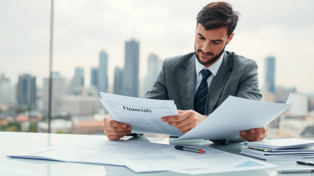 countries without income tax - 
reviewing financial documents with city skyline behind
