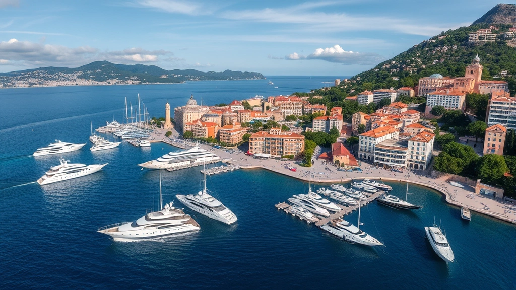 countries without income tax - 
Aerial view of Monaco coastline with luxury yachts and Mediterranean architectu