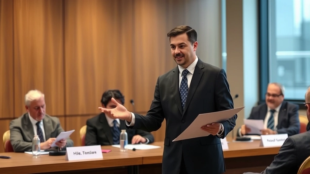 county of san francisco property tax - 
Business professional in suit presenting property appeal case to assessment boa