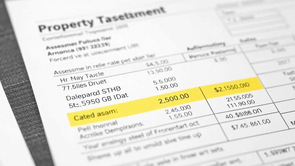 county of ventura property tax - 
Close-up of property tax bill statement with highlighted sections showing asses