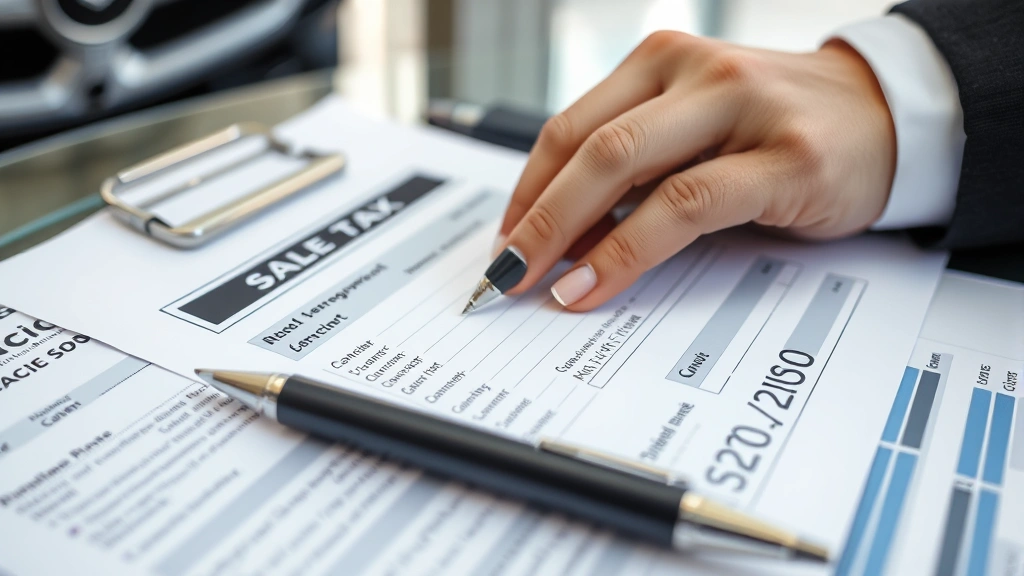 ct sales tax on cars - 
Close-up of car dealership paperwork showing sales tax calculation breakdown wi