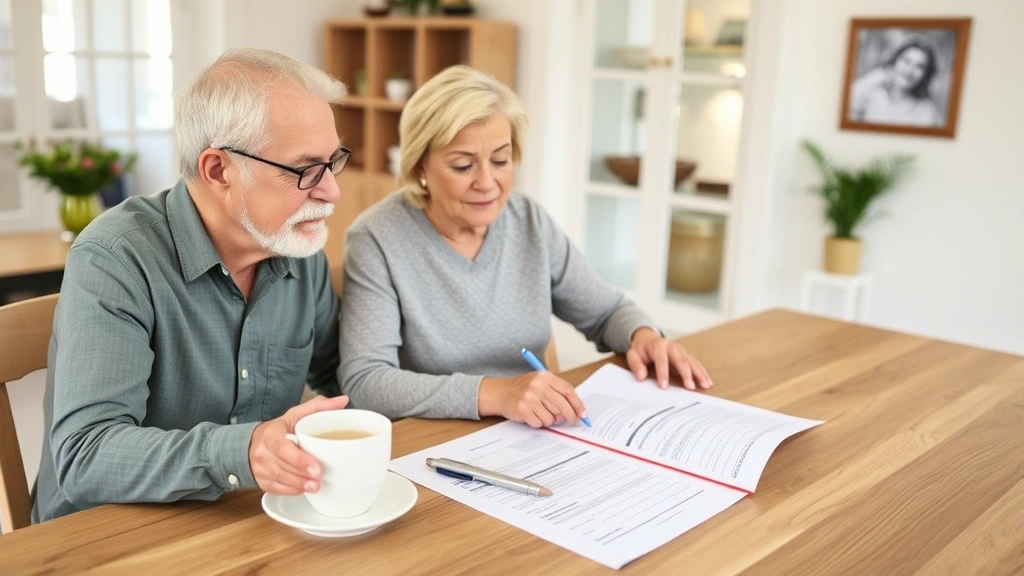 cumberland county nc property tax -
Senior couple reviewing retirement property tax exemption paperwork at dining r