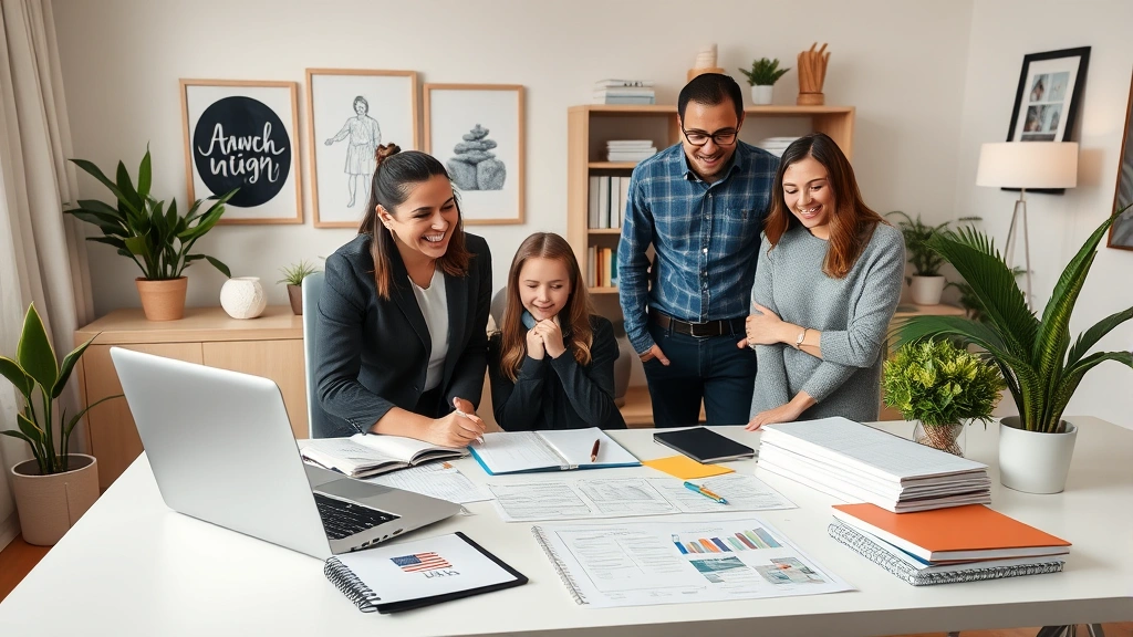 dad tax - 
Modern home office with financial planning materials, laptop, and family photos