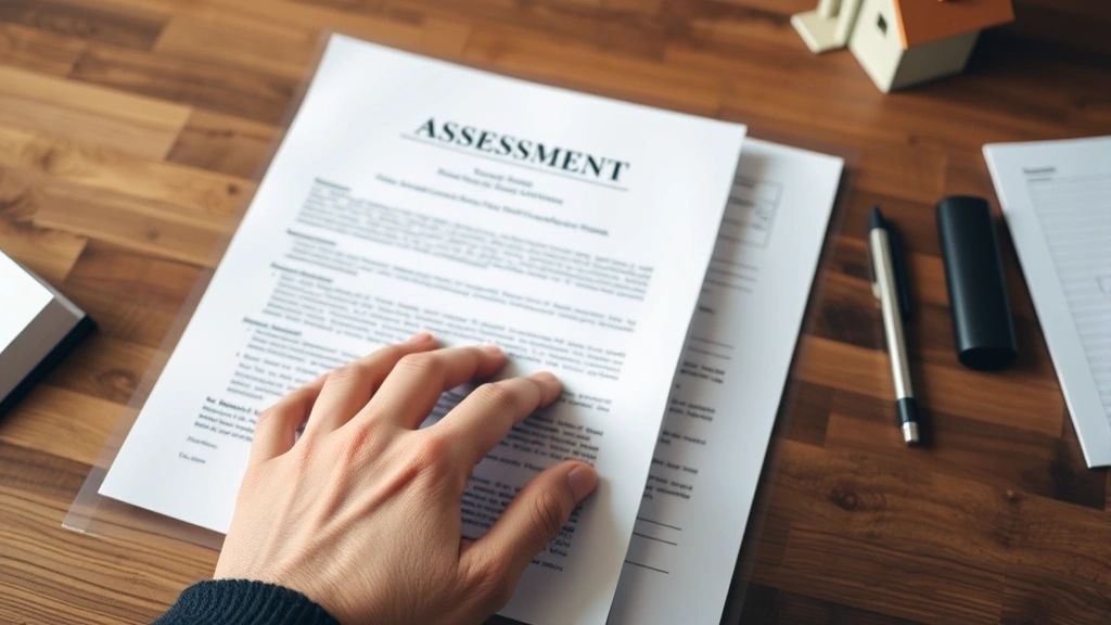 dane county property tax records - 
Close-up of hands holding property deed and tax assessment letter on wooden des
