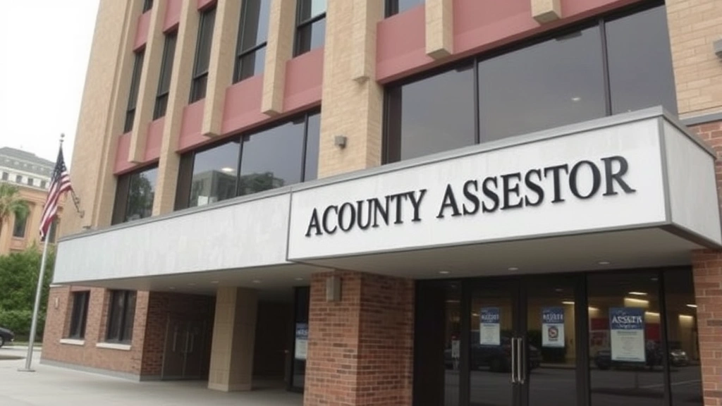 dane county property tax records - 
Government building exterior, county assessor office with professional signage 