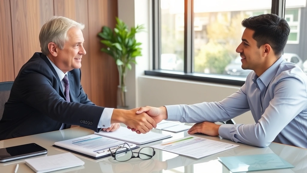 deadline to file tax in canada - 
Meeting between tax advisor and client discussing payment plan, handshake acros