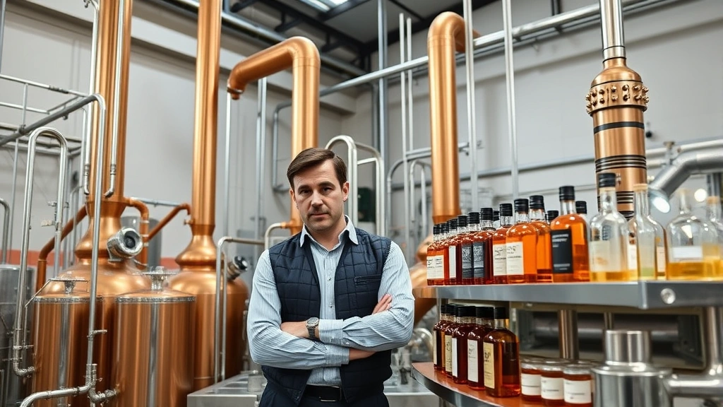death & taxes provisions and spirits - 
Distillery owner examining production equipment and bottles in modern spirits f