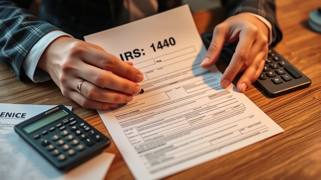defense tax partners - 
Close-up of hands holding IRS Form 1040 and penalty notices, calculator and not