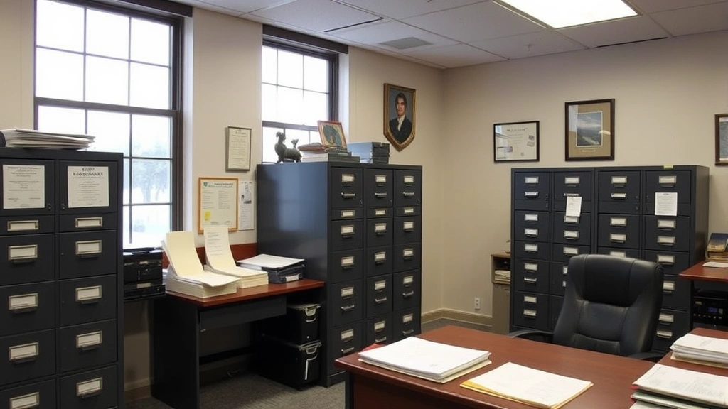 delaware county property taxes - 
County assessor’s office interior with filing cabinets, assessment record