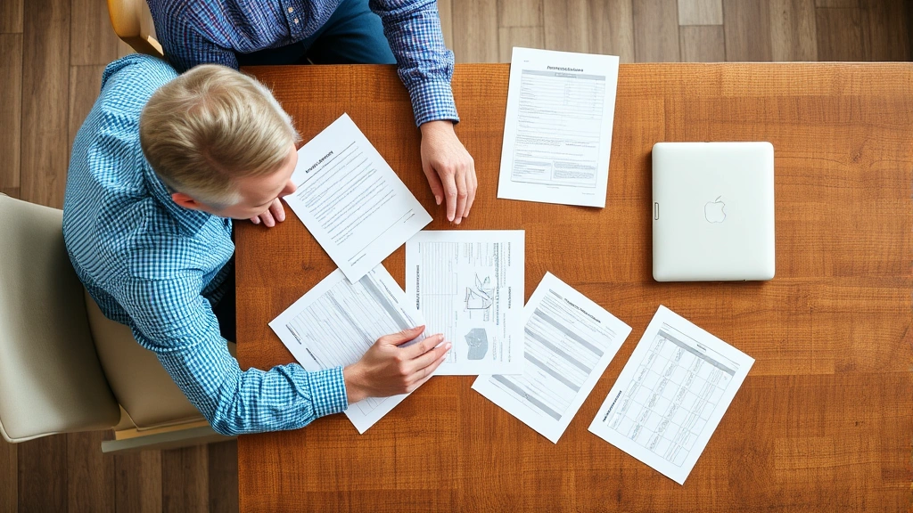 denver county property tax - 
Overhead view of homeowner and tax advisor discussing property assessment at wo