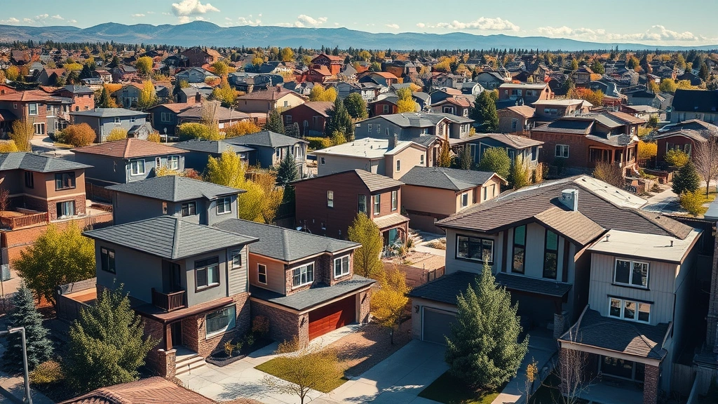 denver county property tax - 
Modern Denver residential neighborhood with diverse homes, bright daylight, pro