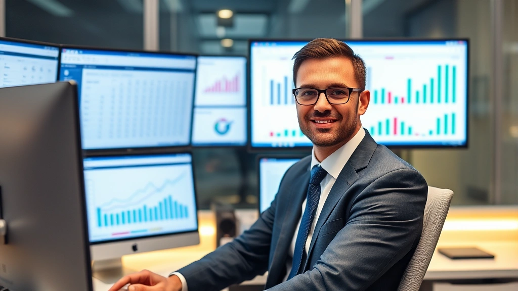 detroit city taxes - 
Professional man in business attire at desk with multiple computer monitors dis