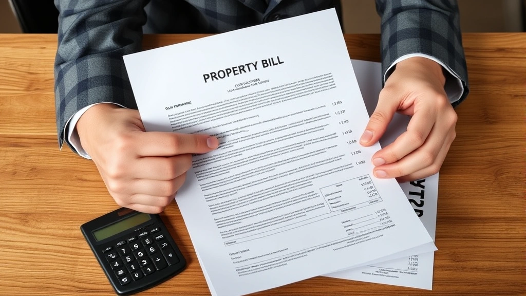 dillon county taxes - 
Close-up of hands holding property deed and tax bill papers, calculator visible