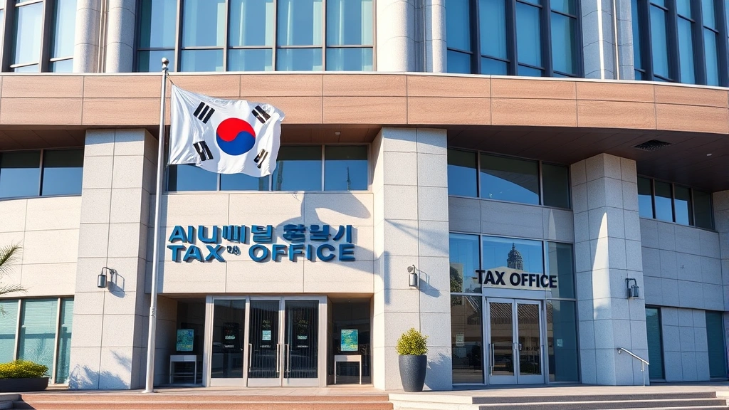 do south korea have a reunification tax - 
Modern South Korean tax office building exterior with government flag, professi