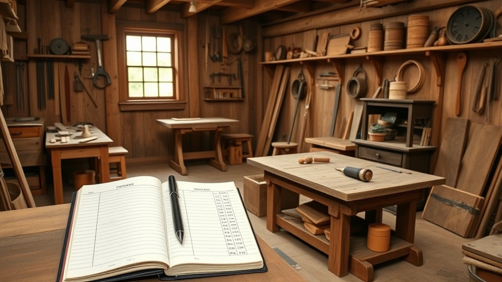 do the amish people pay taxes - 
Realistic image of an Amish carpentry workshop interior with wooden furniture, 