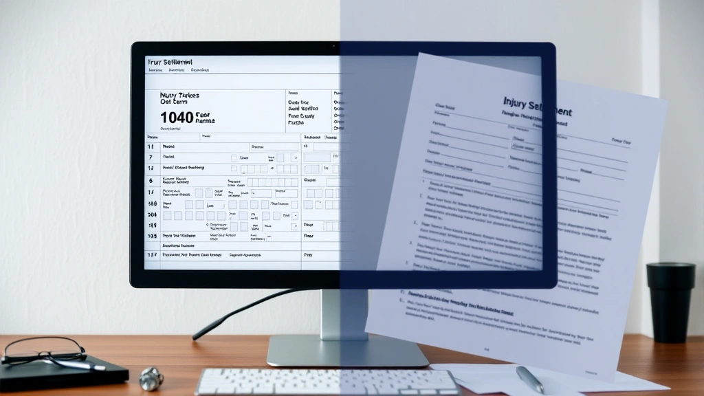 do you pay taxes on lawsuit settlements -
Split-screen showing tax form 1040 on computer screen and physical injury settl