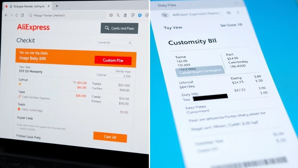 does aliexpress tell you how much tax - 
Split screen showing AliExpress checkout page on left and customs duty bill on 