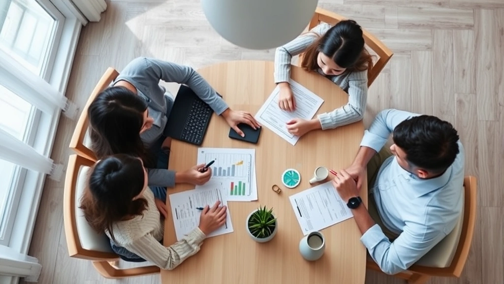 does california have an estate tax - 
Overhead view of family having a discussion around a dining table with financia