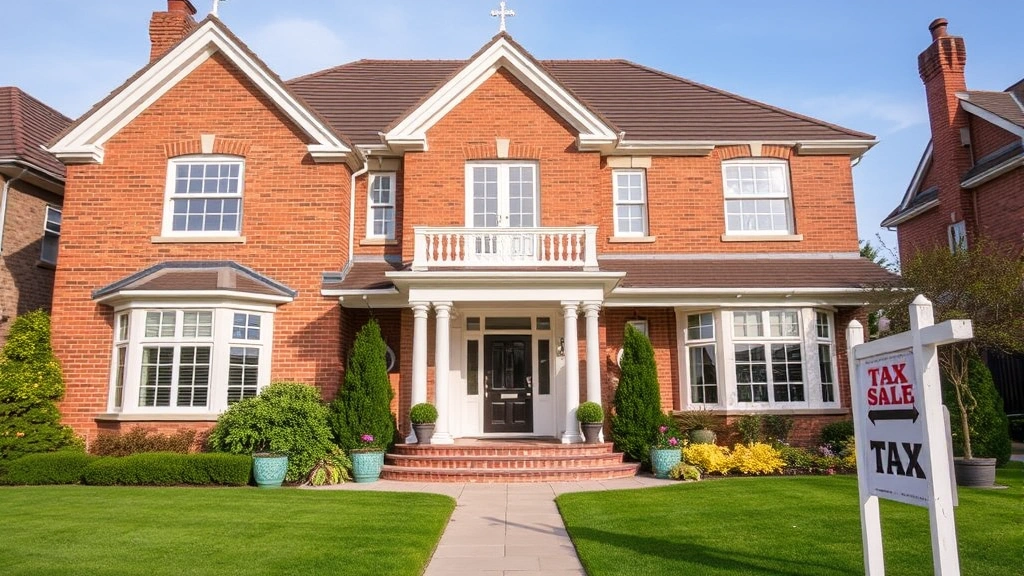 does new york state charge interest on back property taxes - 
Exterior view of a beautiful residential home with ‘Tax Sale’ notic