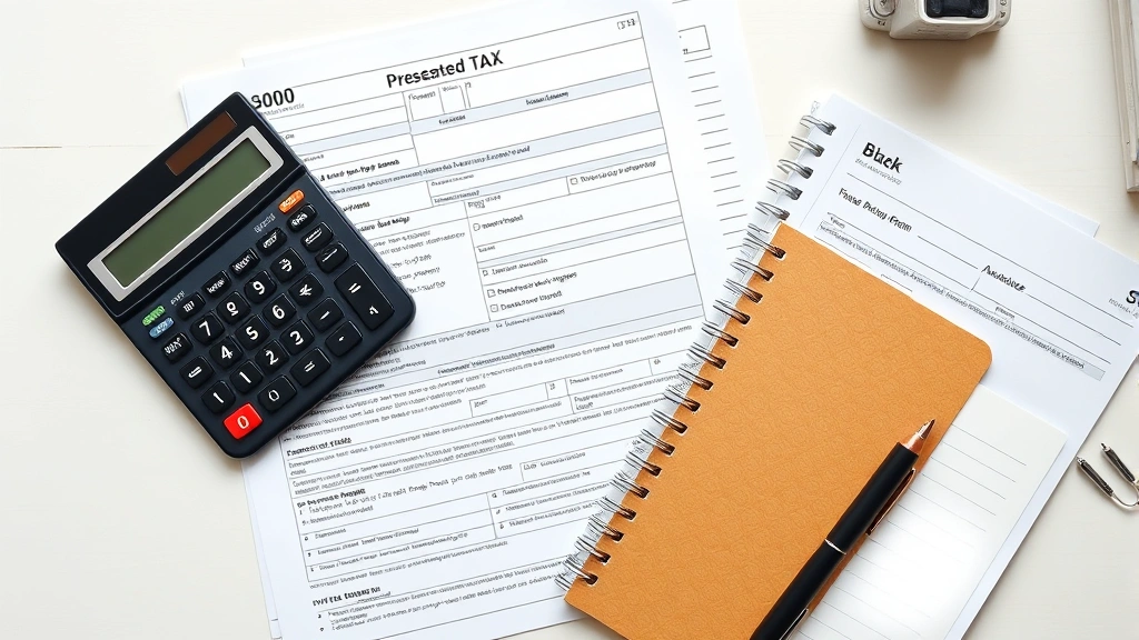 donor advised fund tax deduction - 
Overhead view of tax forms, calculator, and notebook on organized desk with nat