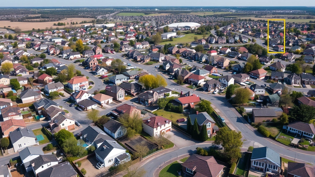 douglas county property taxes - 
Aerial view of suburban neighborhood with mixed residential homes, clear daylig