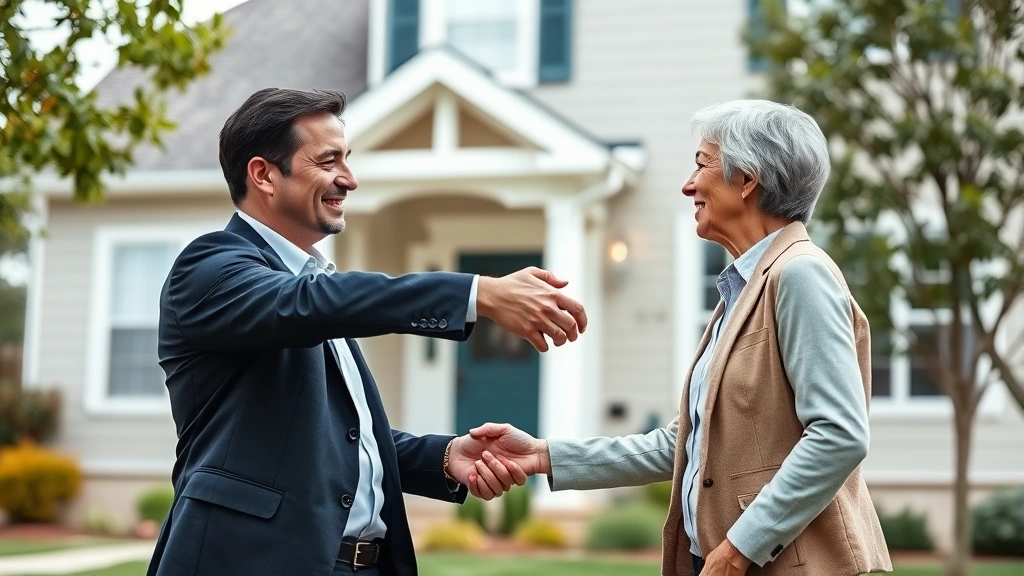 douglas county property taxes - 
Professional handshake between property tax consultant and homeowner in front o