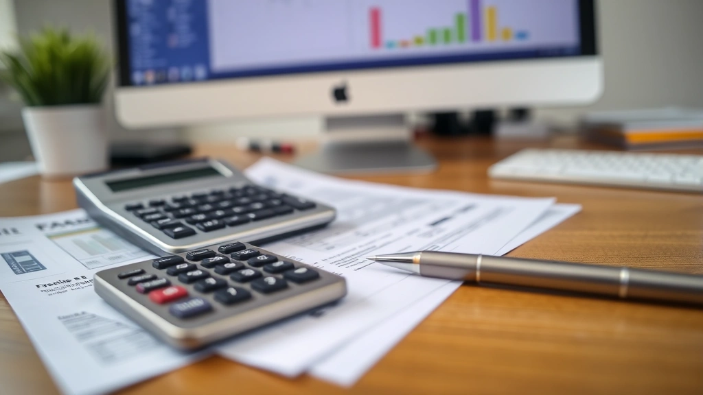 drake tax software cost - 
Close-up of calculator, pen, and tax forms arranged on wooden desk with blurred