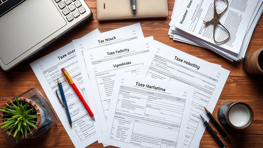 drake tax software pricing - 
Overhead shot of organized workspace with tax forms
