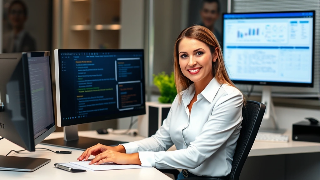 drake tax software pricing - 
Professional woman in business attire sitting at desk with multiple computer mo