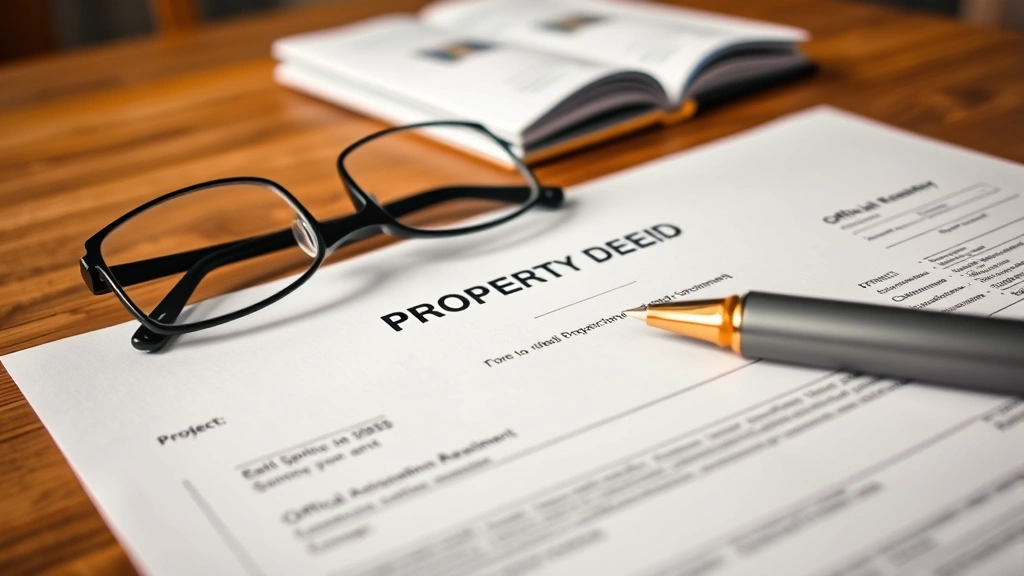 el salvador property tax annual -
Close-up of property deed and official registry documents spread on wooden tabl