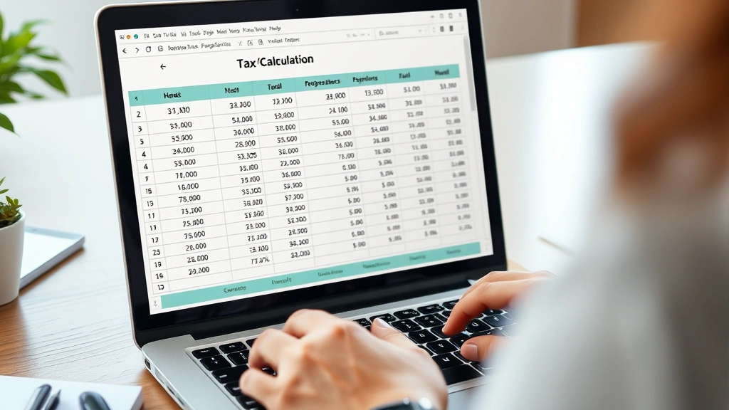 el salvador property tax annual -
Laptop screen showing tax calculation spreadsheet with property values and perc