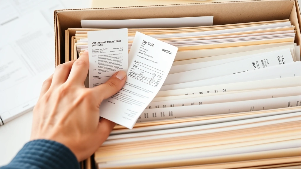 ellison income tax athens ga - 
Close-up of hands organizing receipts, invoices, and tax documents in organized