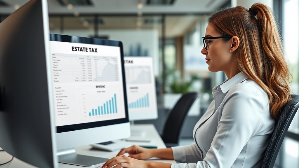 estate tax big beautiful bill -
Professional woman at computer reviewing estate tax information and exemption l