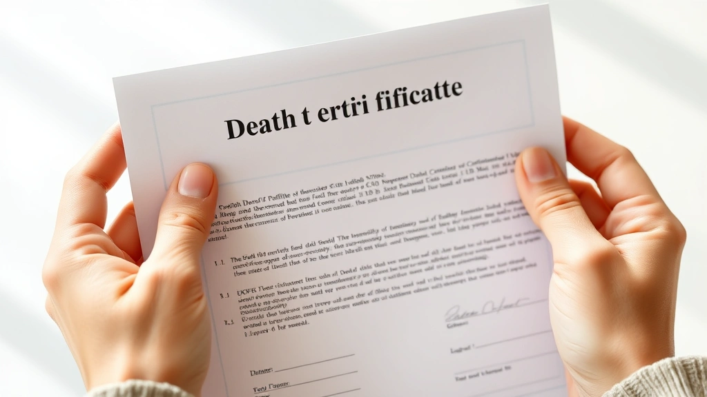 estate tax id - 
Close-up of hands holding an official death certificate and probate court docum