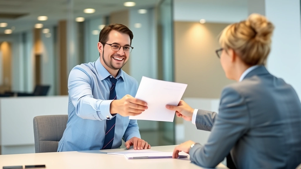 estate tax id - 
Modern bank employee handing over estate account paperwork to a client across a