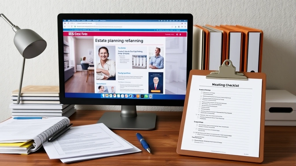 estate tax id - 
Organized workspace showing estate planning documents, a computer screen with I