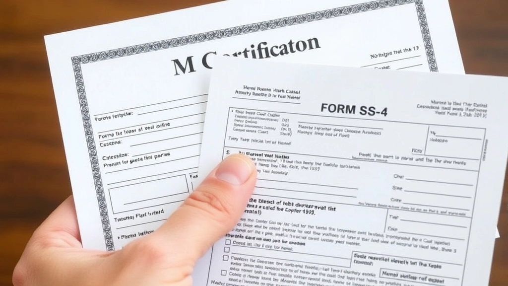 estate tax id number - 
Close-up of hands holding a death certificate and IRS Form SS-4 application pap