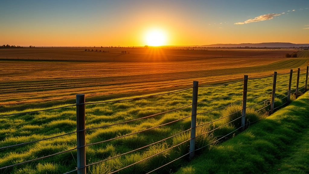 fairfax va property tax - 
Agricultural property with fencing and open land, early morning golden hour lig