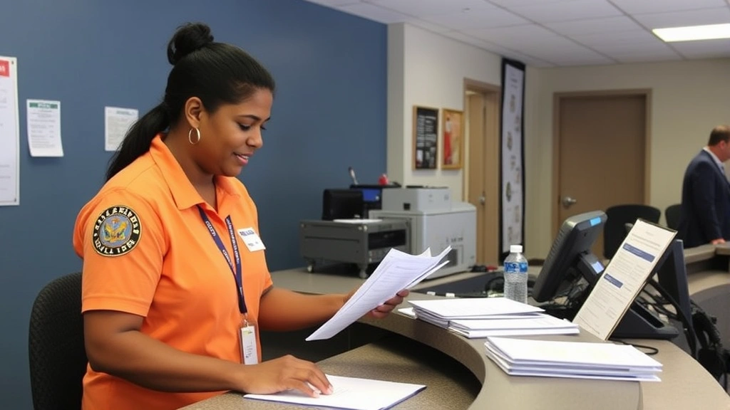 florida automobile sales tax - 
Customer at Florida DMV registration counter with vehicle documents and payment