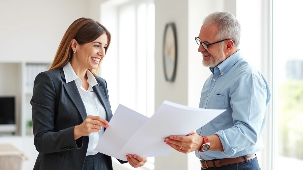 florida property tax elimination - 
Friendly female property appraiser in business attire explaining documents to a